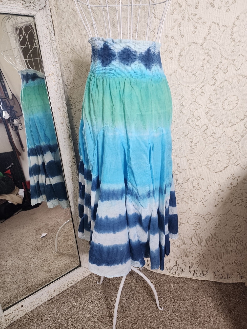 Element Blue Green Tie-Dye Smocked Maxi Skirt